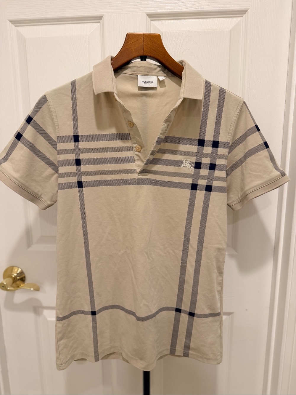 Burberry Beige Plaid Striped Polo Size Large
